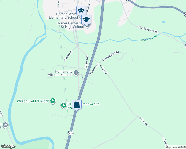 map of restaurants, bars, coffee shops, grocery stores, and more near 75 Benamati Drive in Homer City