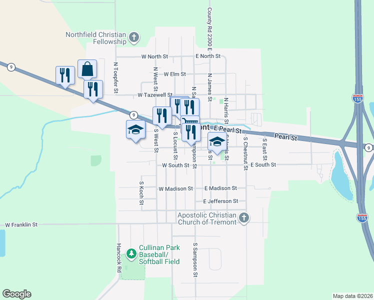 map of restaurants, bars, coffee shops, grocery stores, and more near 219 S Sampson St in Tremont