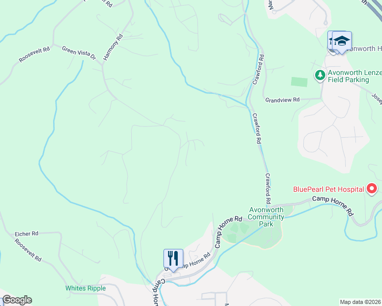 map of restaurants, bars, coffee shops, grocery stores, and more near 115 Pineridge Road in Pittsburgh