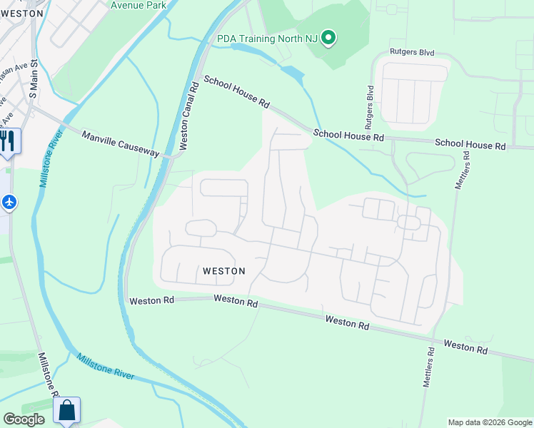 map of restaurants, bars, coffee shops, grocery stores, and more near 12 Constitution Way in Franklin Township
