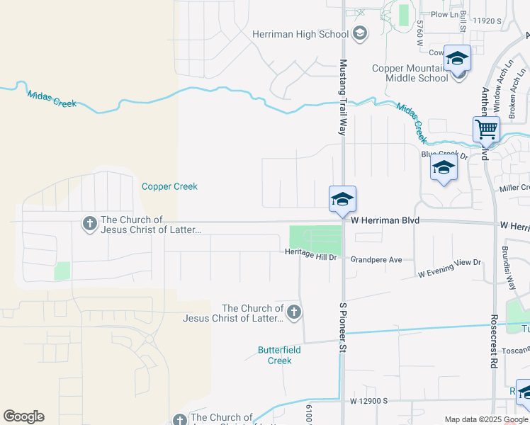 map of restaurants, bars, coffee shops, grocery stores, and more near 6187 West Wapiti Ridge Lane in Herriman