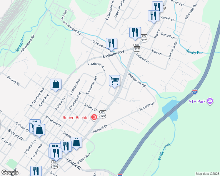 map of restaurants, bars, coffee shops, grocery stores, and more near Indiana Drive in Altoona