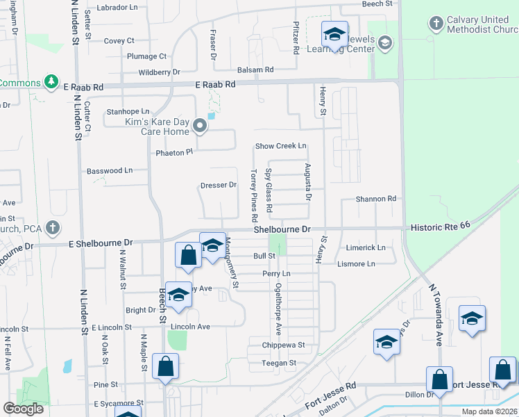 map of restaurants, bars, coffee shops, grocery stores, and more near 1505 Torrey Pines Road in Normal