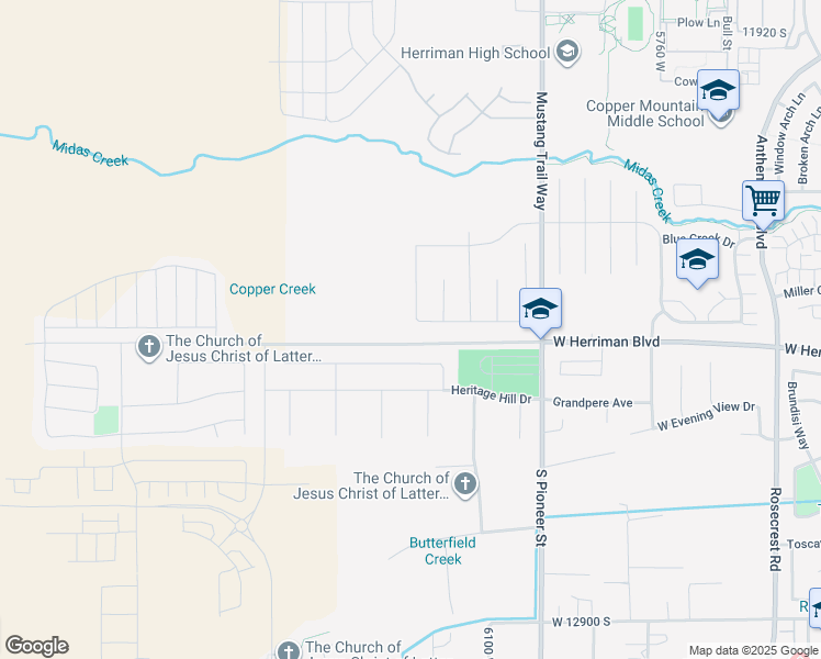 map of restaurants, bars, coffee shops, grocery stores, and more near 6199 West Wapiti Ridge Lane in Herriman