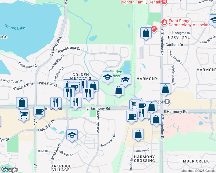 map of restaurants, bars, coffee shops, grocery stores, and more near 4400 Mcmurry Avenue in Fort Collins