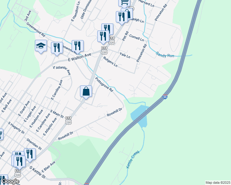 map of restaurants, bars, coffee shops, grocery stores, and more near 709-711 Pottsgrove Road in Altoona