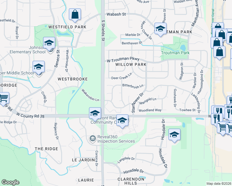 map of restaurants, bars, coffee shops, grocery stores, and more near 1037 Bitterbrush Lane in Fort Collins