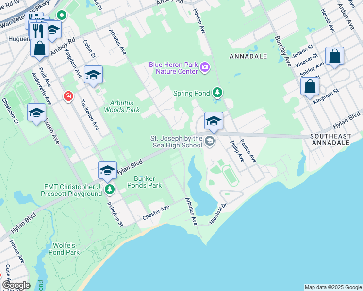 map of restaurants, bars, coffee shops, grocery stores, and more near 361 Arbutus Avenue in Staten Island