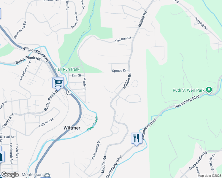 map of restaurants, bars, coffee shops, grocery stores, and more near 1131 Middle Road in Glenshaw