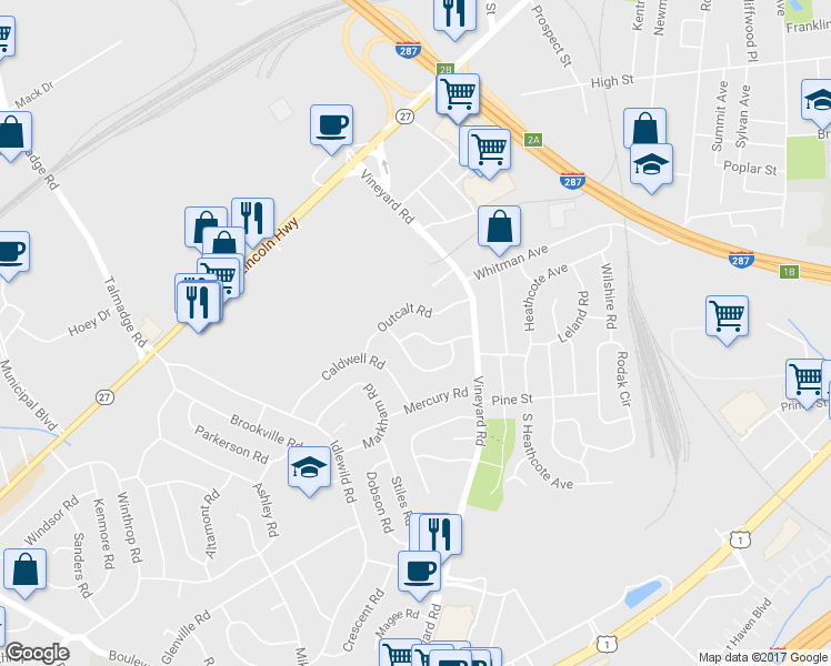 map of restaurants, bars, coffee shops, grocery stores, and more near 21 Sulliman Road in Edison