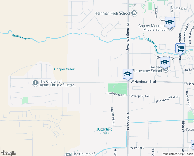 map of restaurants, bars, coffee shops, grocery stores, and more near 6199 West Wapiti Ridge Lane in Herriman
