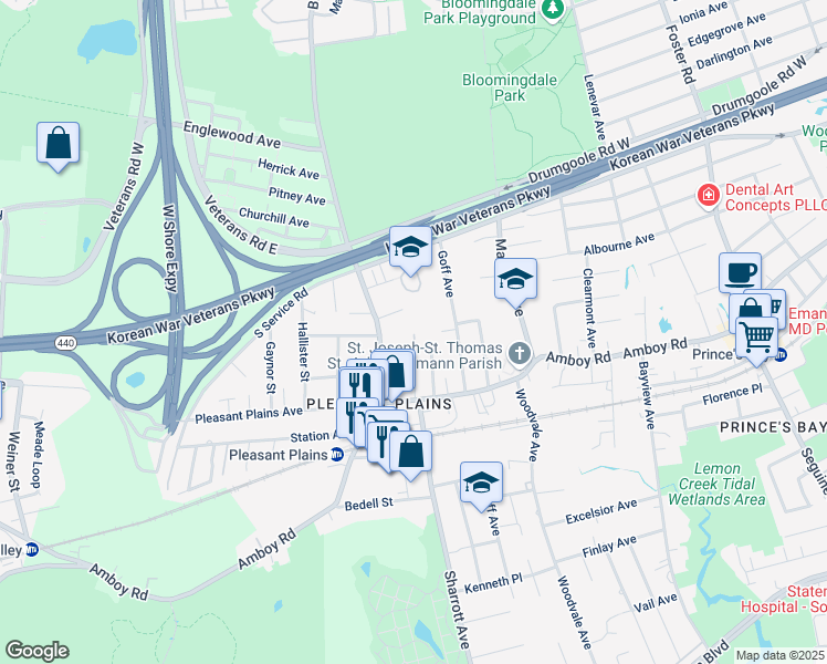 map of restaurants, bars, coffee shops, grocery stores, and more near 42 Idaho Avenue in Staten Island
