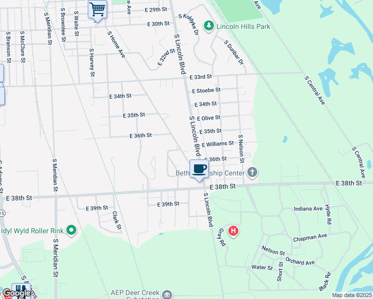 map of restaurants, bars, coffee shops, grocery stores, and more near 3614 South Home Avenue in Marion