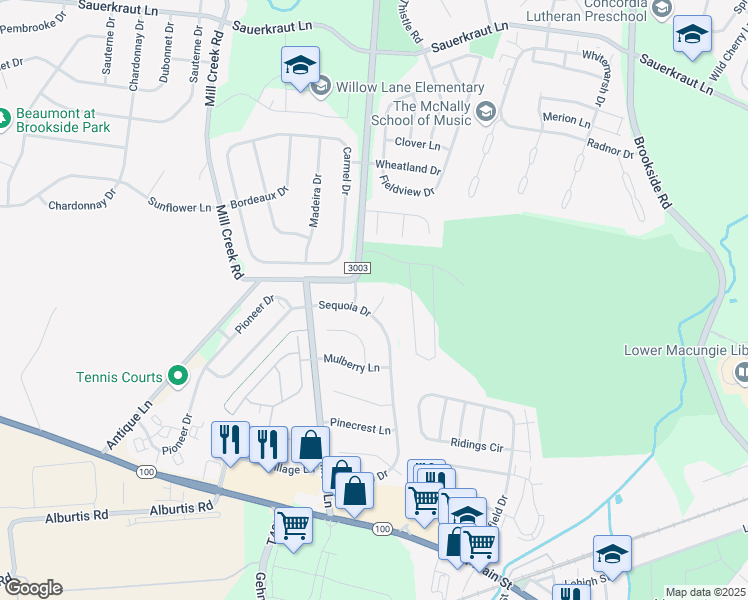 map of restaurants, bars, coffee shops, grocery stores, and more near 6255 Sage Drive in Macungie