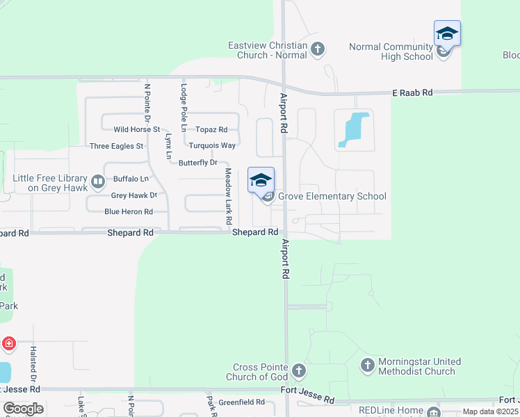 map of restaurants, bars, coffee shops, grocery stores, and more near 1101 Airport Road in Bloomington