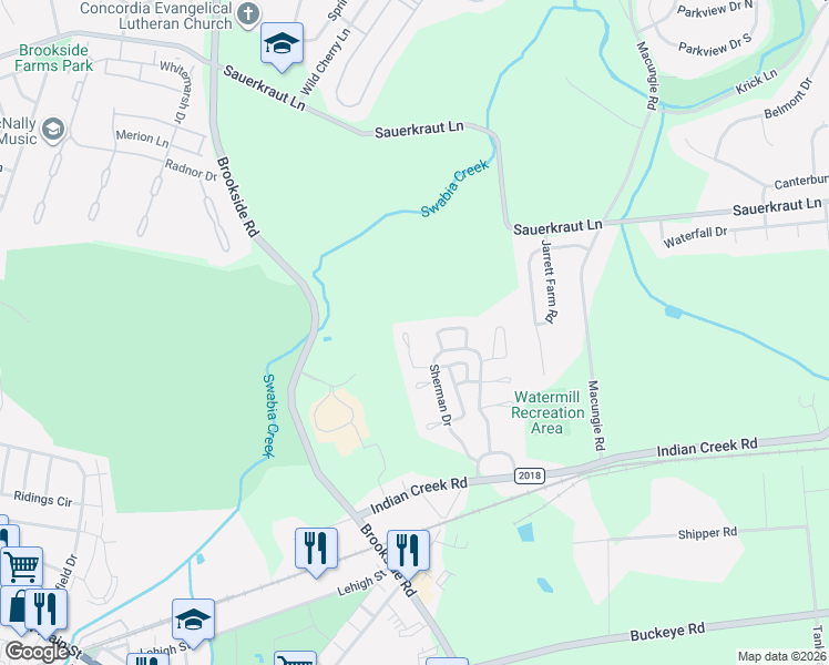 map of restaurants, bars, coffee shops, grocery stores, and more near 3327 Marworth Court in Macungie