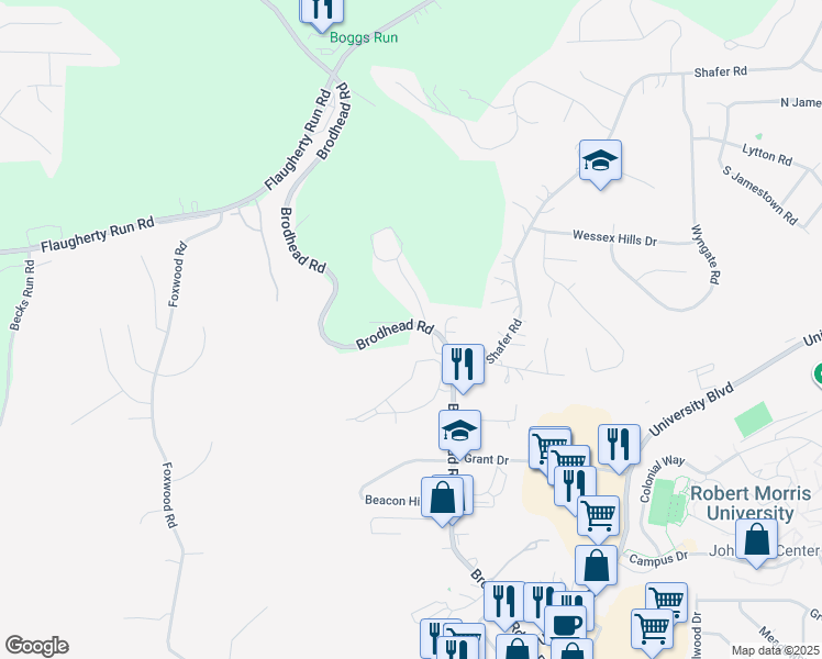 map of restaurants, bars, coffee shops, grocery stores, and more near 1035 Brodhead Road in Allegheny County