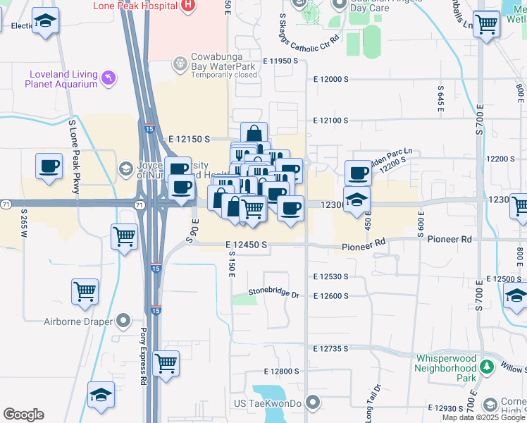 map of restaurants, bars, coffee shops, grocery stores, and more near 262 East 12300 South in Draper