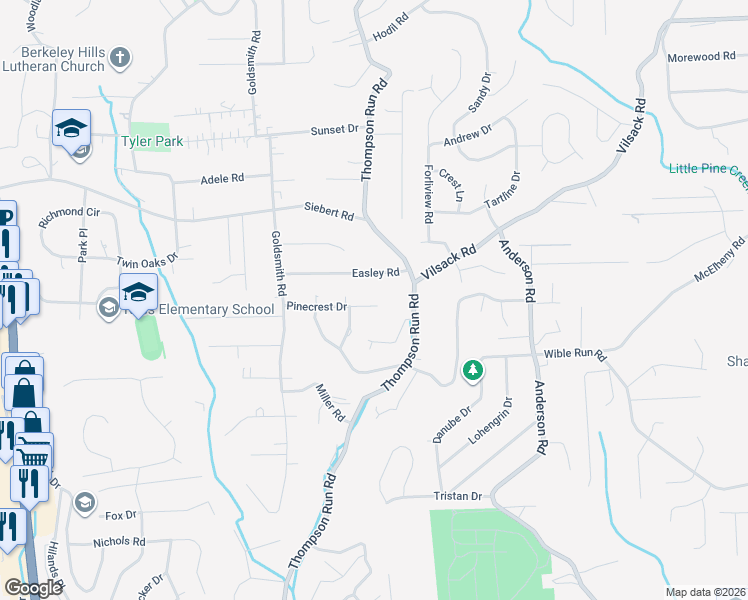 map of restaurants, bars, coffee shops, grocery stores, and more near 129 Easley Road in Pittsburgh