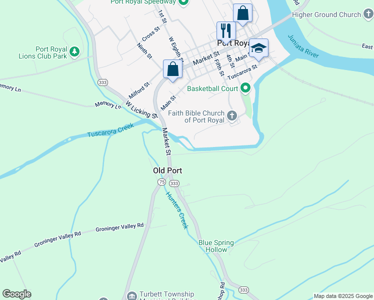 map of restaurants, bars, coffee shops, grocery stores, and more near 63 Sand Bar Road in Port Royal