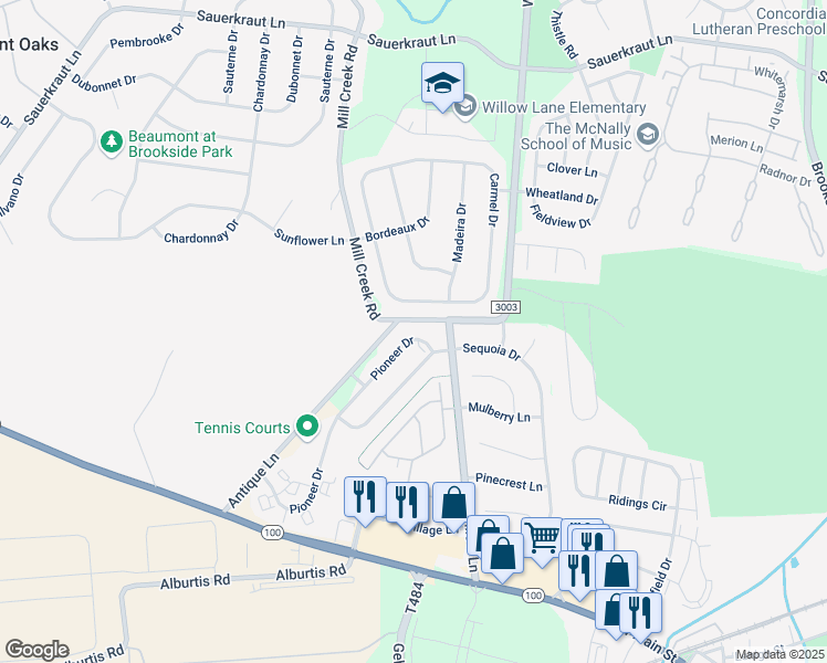 map of restaurants, bars, coffee shops, grocery stores, and more near 6520 Carmel Drive in Macungie