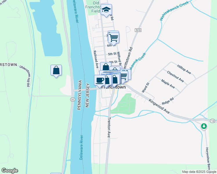map of restaurants, bars, coffee shops, grocery stores, and more near 106 Harrison Street in Frenchtown