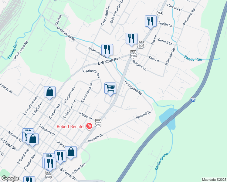 map of restaurants, bars, coffee shops, grocery stores, and more near 2 Indiana Drive in Altoona