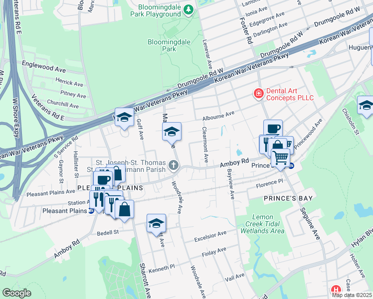map of restaurants, bars, coffee shops, grocery stores, and more near 48 Terrace Avenue in Staten Island