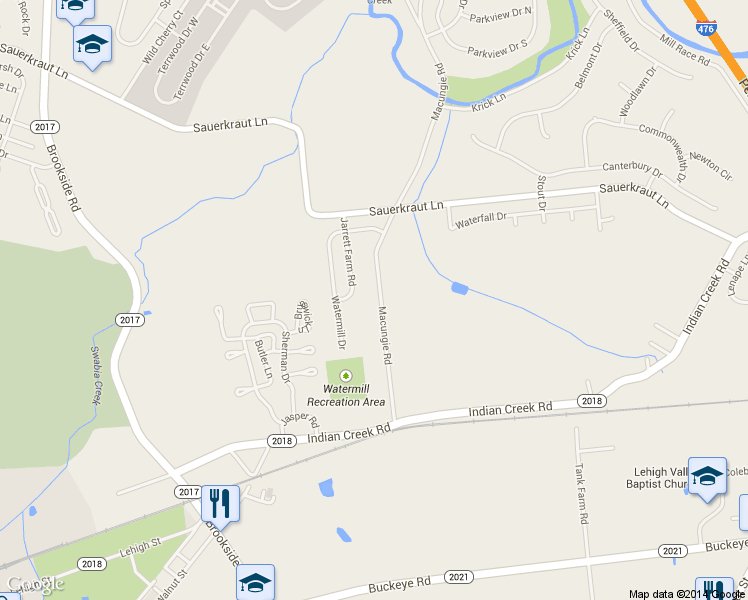 map of restaurants, bars, coffee shops, grocery stores, and more near 3380 Macungie Road in Macungie