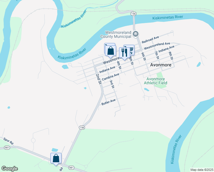 map of restaurants, bars, coffee shops, grocery stores, and more near 204 Cambria Avenue in Avonmore