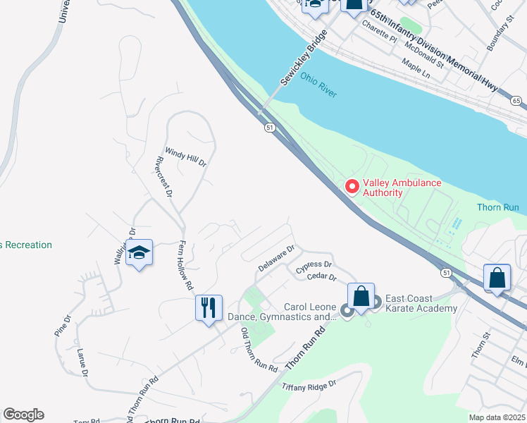 map of restaurants, bars, coffee shops, grocery stores, and more near 1130 Lee Drive in Moon