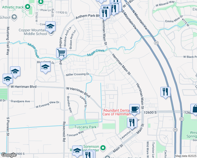 map of restaurants, bars, coffee shops, grocery stores, and more near 5338 Iron King Cove in Herriman