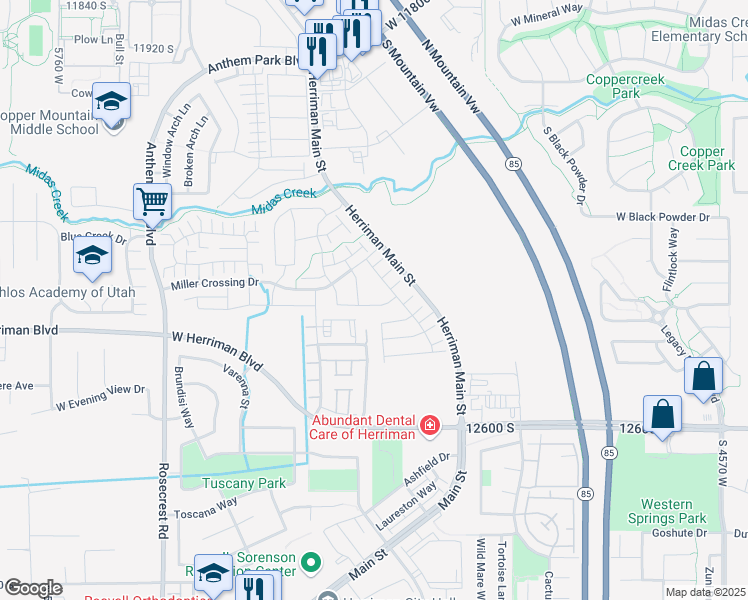 map of restaurants, bars, coffee shops, grocery stores, and more near 12341 South Pike Hill Lane in Herriman