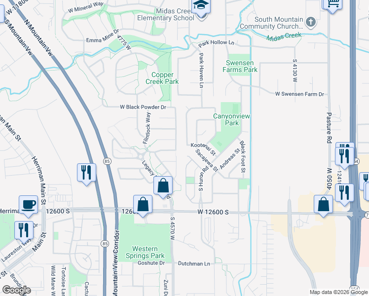 map of restaurants, bars, coffee shops, grocery stores, and more near 4527 Kootenai Street in Riverton