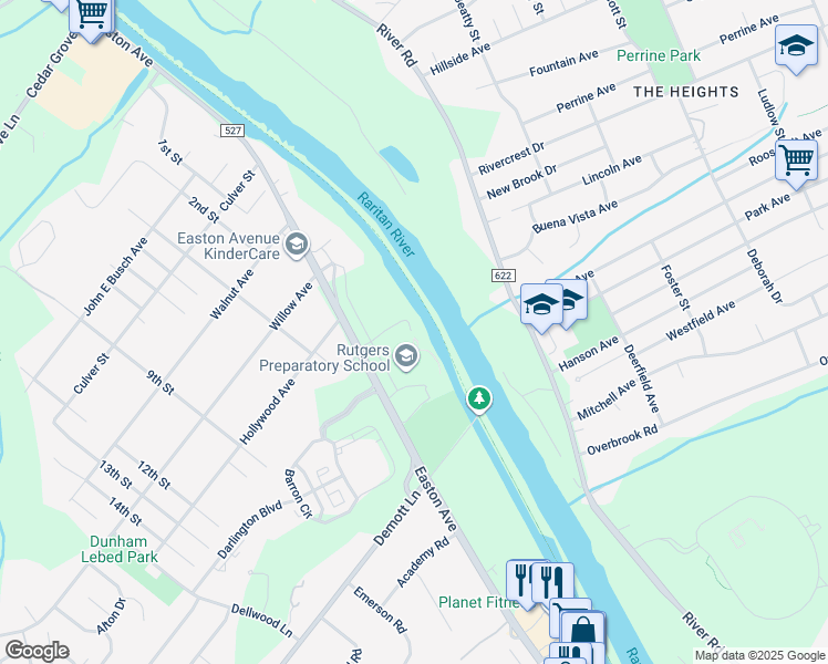 map of restaurants, bars, coffee shops, grocery stores, and more near 1345 Easton Avenue in Franklin Township