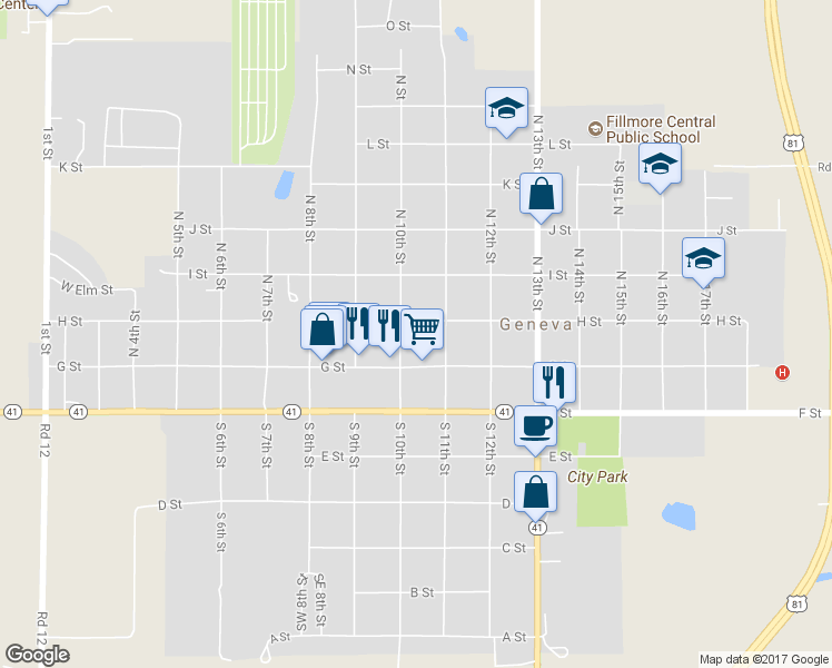 map of restaurants, bars, coffee shops, grocery stores, and more near 1023 H Street in Geneva