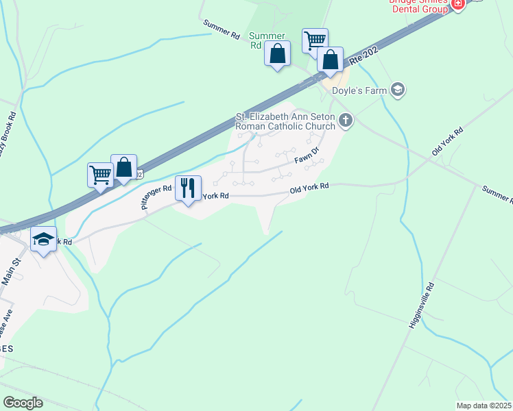 map of restaurants, bars, coffee shops, grocery stores, and more near 546 Old York Road in Readington Township