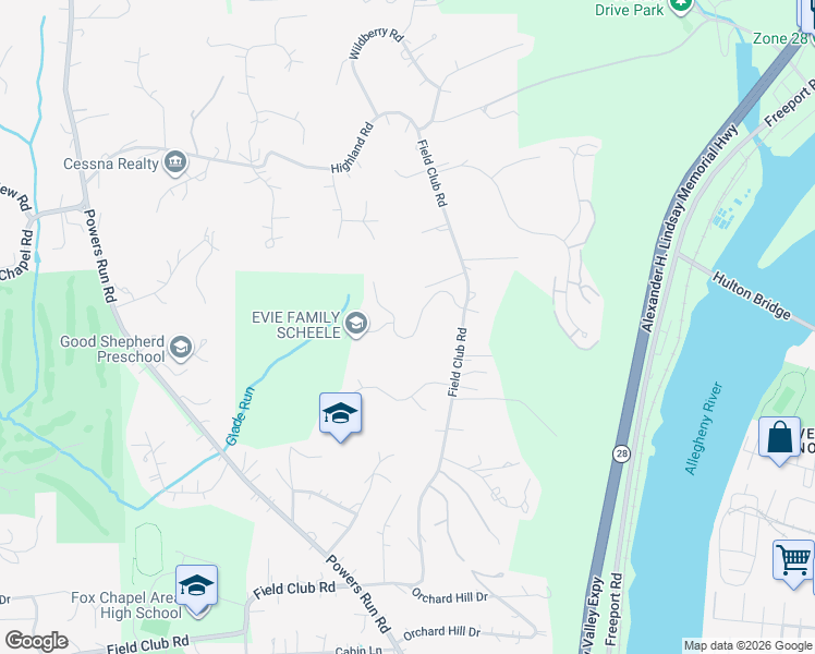 map of restaurants, bars, coffee shops, grocery stores, and more near 606 Woodvalley Drive in Pittsburgh