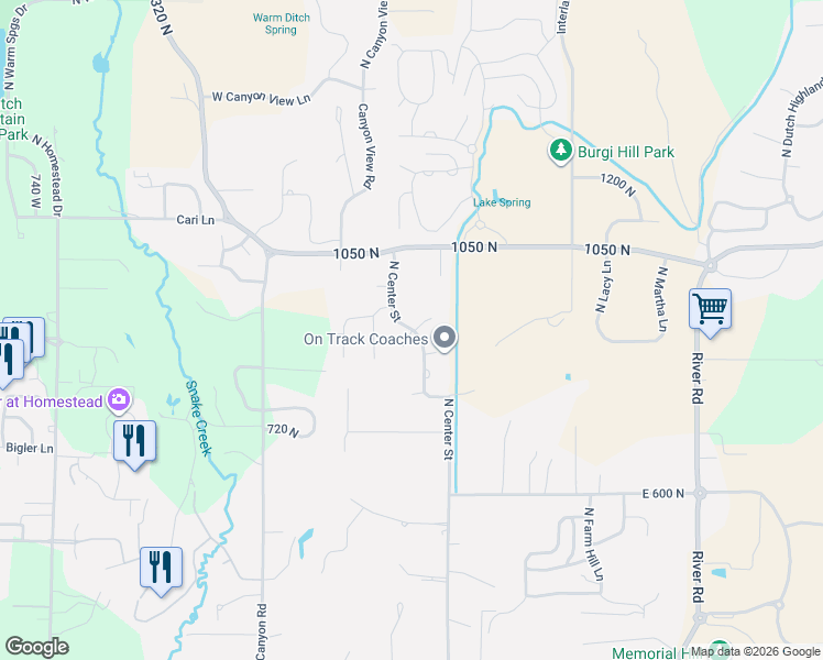 map of restaurants, bars, coffee shops, grocery stores, and more near 889n 100 West in Midway