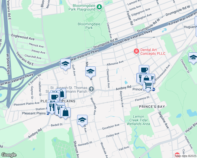 map of restaurants, bars, coffee shops, grocery stores, and more near 48 Terrace Avenue in Staten Island