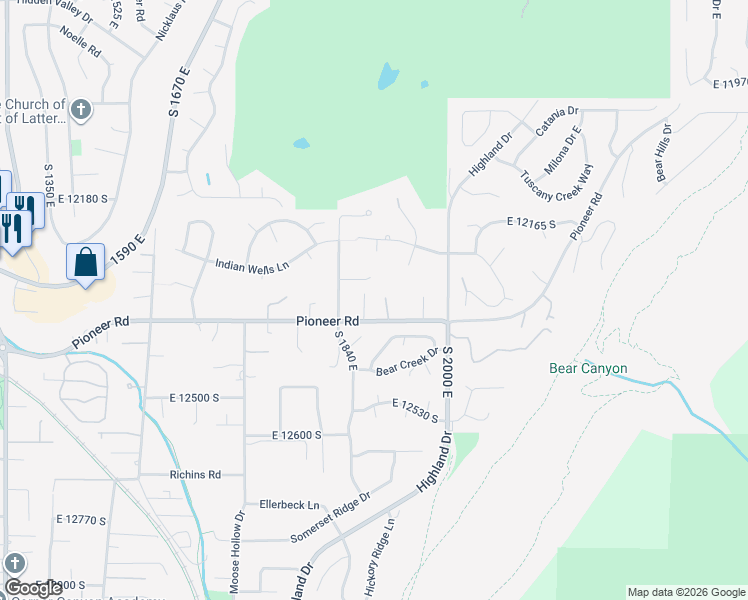 map of restaurants, bars, coffee shops, grocery stores, and more near 12268 Raleigh Court in Draper