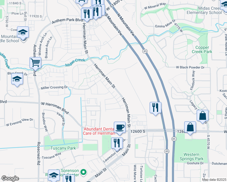 map of restaurants, bars, coffee shops, grocery stores, and more near 5122 West Dolce Court in Herriman