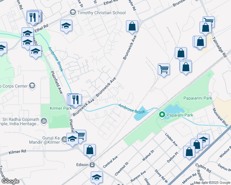 map of restaurants, bars, coffee shops, grocery stores, and more near 2510 Wildberry Court in Edison