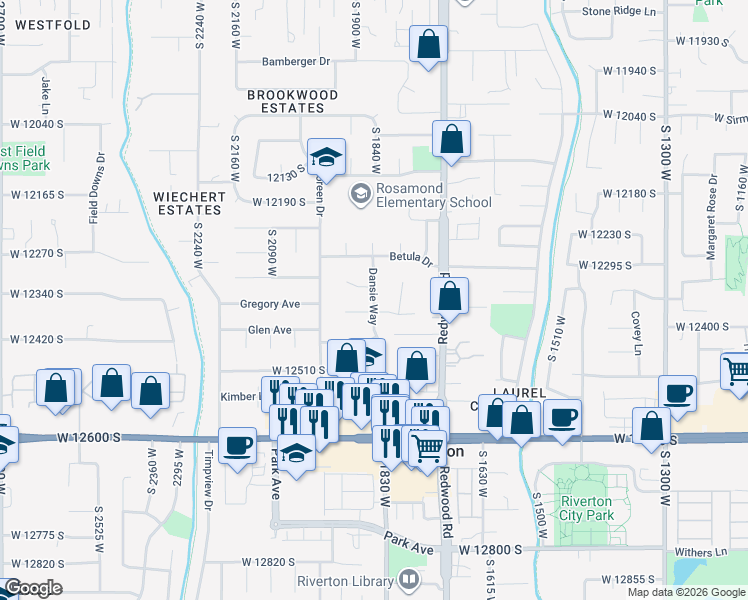 map of restaurants, bars, coffee shops, grocery stores, and more near 1873 Mountain Ash Circle in Riverton