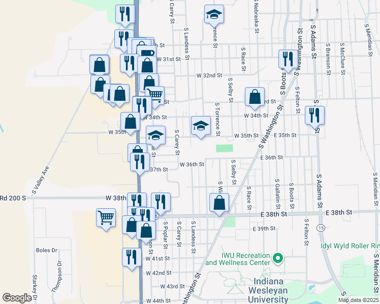 map of restaurants, bars, coffee shops, grocery stores, and more near 3530 S Landess St in Marion