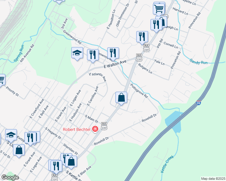 map of restaurants, bars, coffee shops, grocery stores, and more near 2-3 Indiana Drive in Altoona