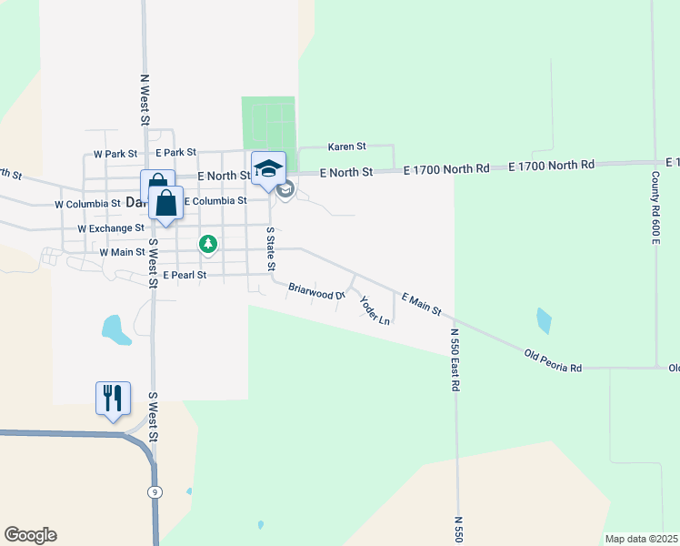 map of restaurants, bars, coffee shops, grocery stores, and more near 619 East Main Street in Danvers