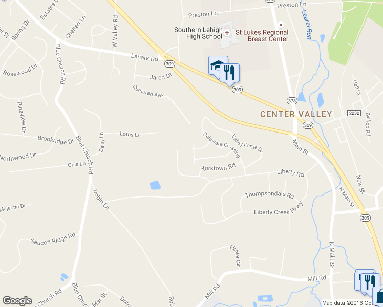 map of restaurants, bars, coffee shops, grocery stores, and more near 5977 Saratoga Lane in Coopersburg