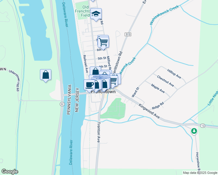 map of restaurants, bars, coffee shops, grocery stores, and more near 26 Race Street in Frenchtown