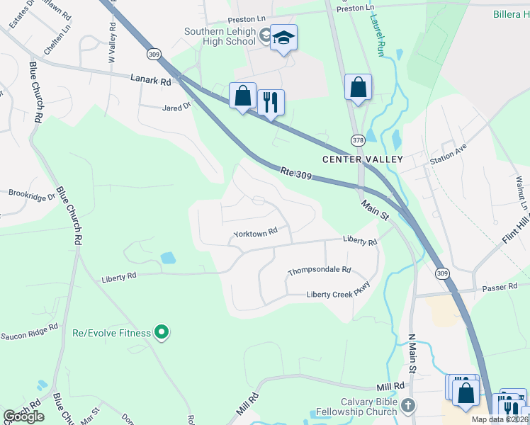 map of restaurants, bars, coffee shops, grocery stores, and more near 4094 Bunker Hill Drive South in Lehigh County